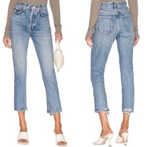 AGOLDE Riley Jeans High Rise Button Fly Straight Leg Crops Distressed Size 24